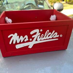 Mrs. Fields Red Wooden Cookie Storage Crate Box with Rope Handles